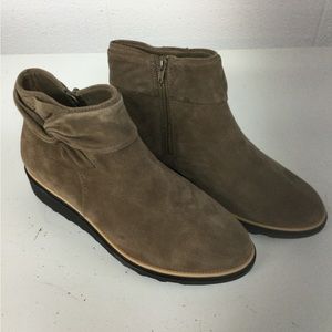 NWOT Clark booties.  Suede wedge